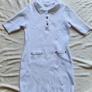Zara White Polo Dress With Gold Button Details for Casual Occasions